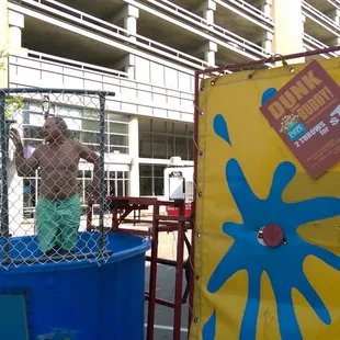 Jim Taylor in the dunk tank for the 20th Anniversary Block Party!