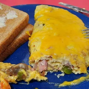 Loaded omelet, everything but the kitchen sink.