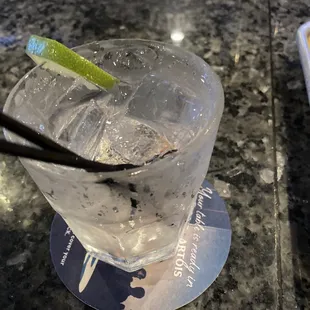 Vodka tonic short. You can get them tall.