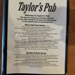 Front of menu.