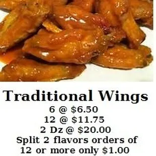 a menu for traditional wings