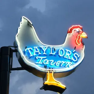 the neon sign for taylor&apos;s tavern