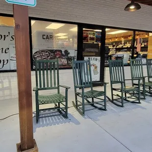 a row of rocking chairs