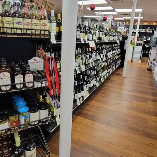 shelves of wine and condiments