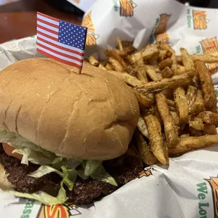 Single Burger with fries