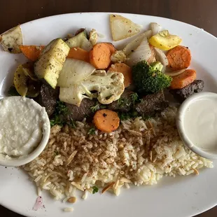 Kabob (beef) - with veggies and lentils/rice