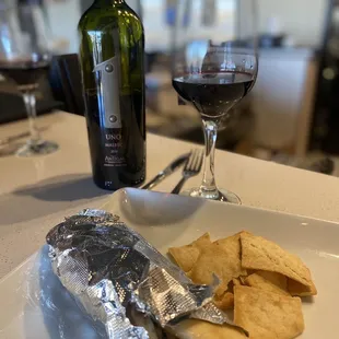 Malbec, grilled chicken wrap