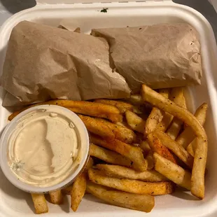 Wrap with fries and seasoned sour cream