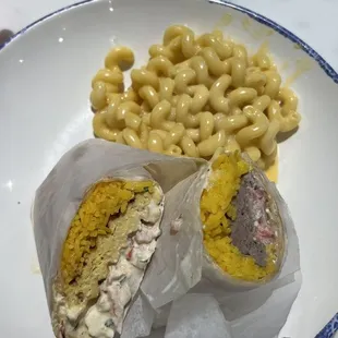 Two half wraps (swapped with wife) and side of mac