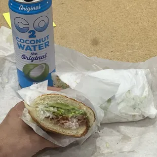 Coconut Water and BLT on Dutch Crunch with Avocado