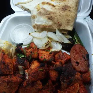 4 chicken kabobs &amp; veggies with pita bread