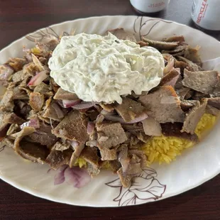 Gyro over rice, extra meat