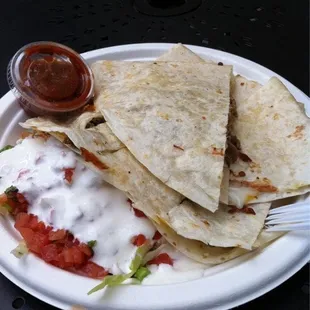 Carne asada super quesadilla on flour