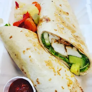 Grilled halloumi cheese wrap