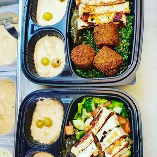 Tazah bowl  Halloumi bowl and falafel bowl