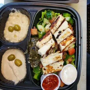 Halloumi over fatouche salad