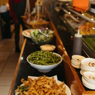 plates of food on a counter