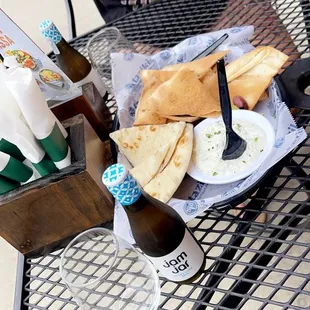 Wine, soft &amp; crunchy pita chips &amp; fresh taziki dip!