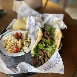 Lamb gyro and pasta salad