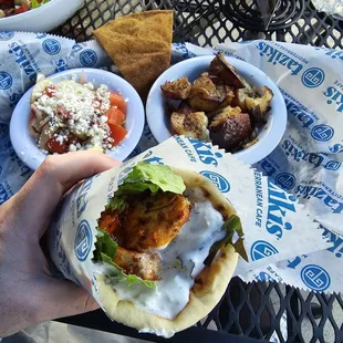Spicy Harissa Chicken Wrap - messy and lots of flavor. Great work their potatoes instead of chips.