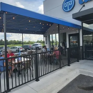 The outdoor patio dining area