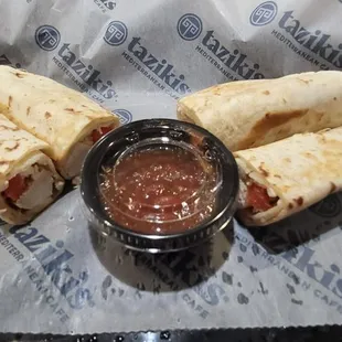 The chicken roll ups served with salsa