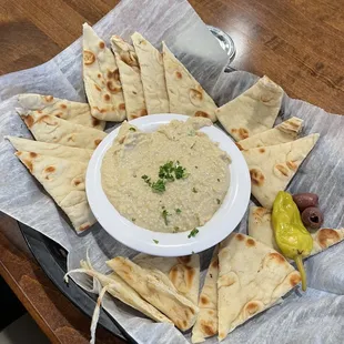 Hummus with pita chips. Take a dip!