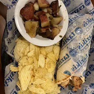 Grilled Chicken Basil-Pesto Gyro and Roasted New Potatoes