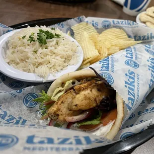 Chicken Gyro Combo with a side of rice