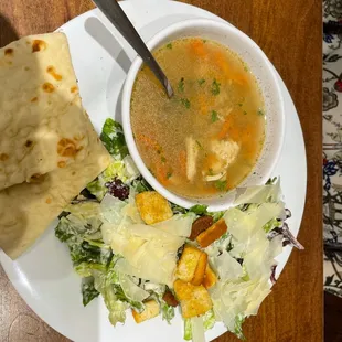 Greek Lemon Chicken Soup and Caesar Salad