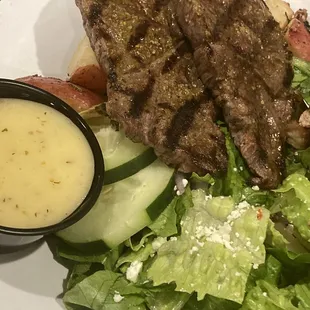 Grilled lamb, Greek salad, red potatoes!