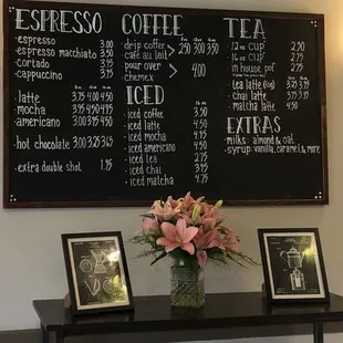 Menu on wall