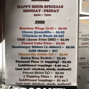 Happy hour menu