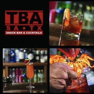 various shots of a cocktail being made