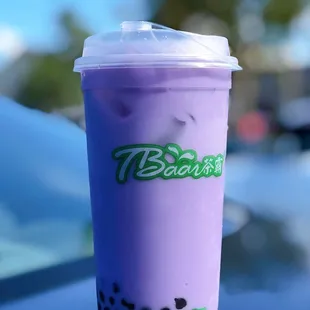Taro Milk Tea with added boba, YUM!