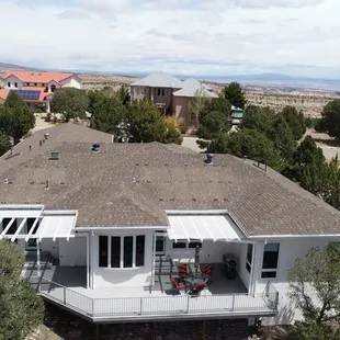 Old roof with extensive hail damage.  You can see the solar panel attachment points. We made it pretty!
