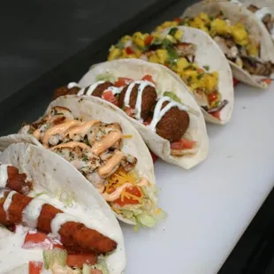 a row of taco shells