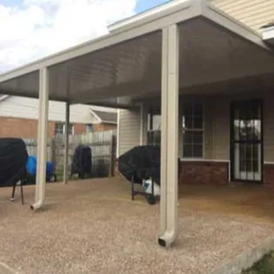 a covered patio in a residential area