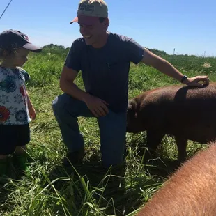 Heritage breed pigs raised on pasture -- no soy in their feed!