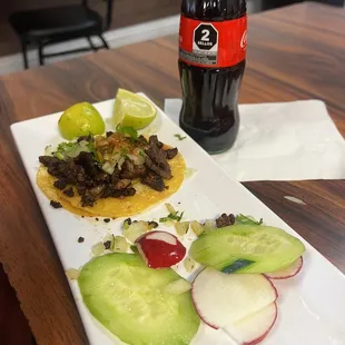 Mexican Coke and taco platter