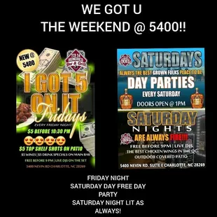 a flyer for the weekend