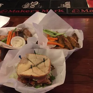 Lemon Pepper wings; Parmesan wings; 54 hundred club sandwich