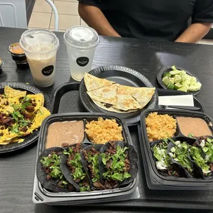 Tacos, quesadilla, nachos