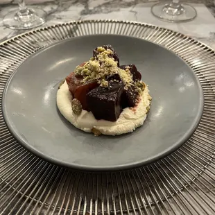 Marinated roasted beets, local goat cheese, pistachio crumble