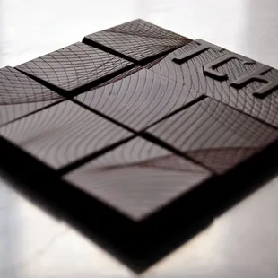 Freshly molded chocolate bar.