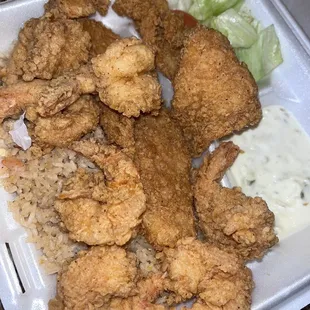 Large Shrimp &amp; Fish Plate - Tartar sauce &amp; fried rice are really good, too.