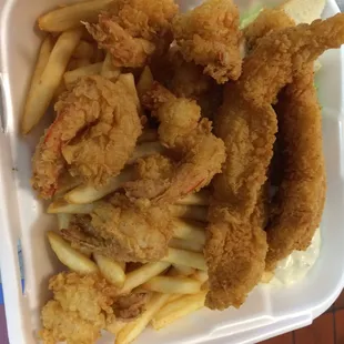 Large Seafood plate... Shrimp, fish, fries