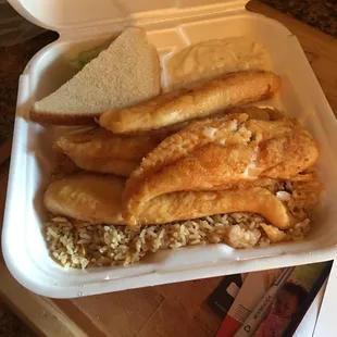 Grilled fish and fried rice