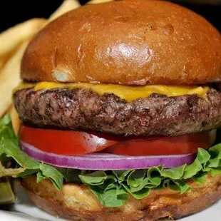 a hamburger and fries