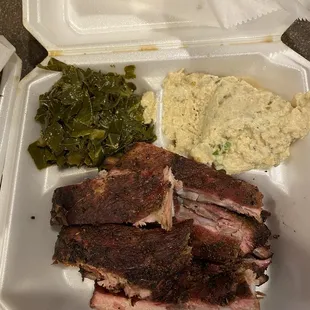 Ribs, collards and potato salad